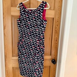 London Times Navy and Pink Geometric Midi Dress